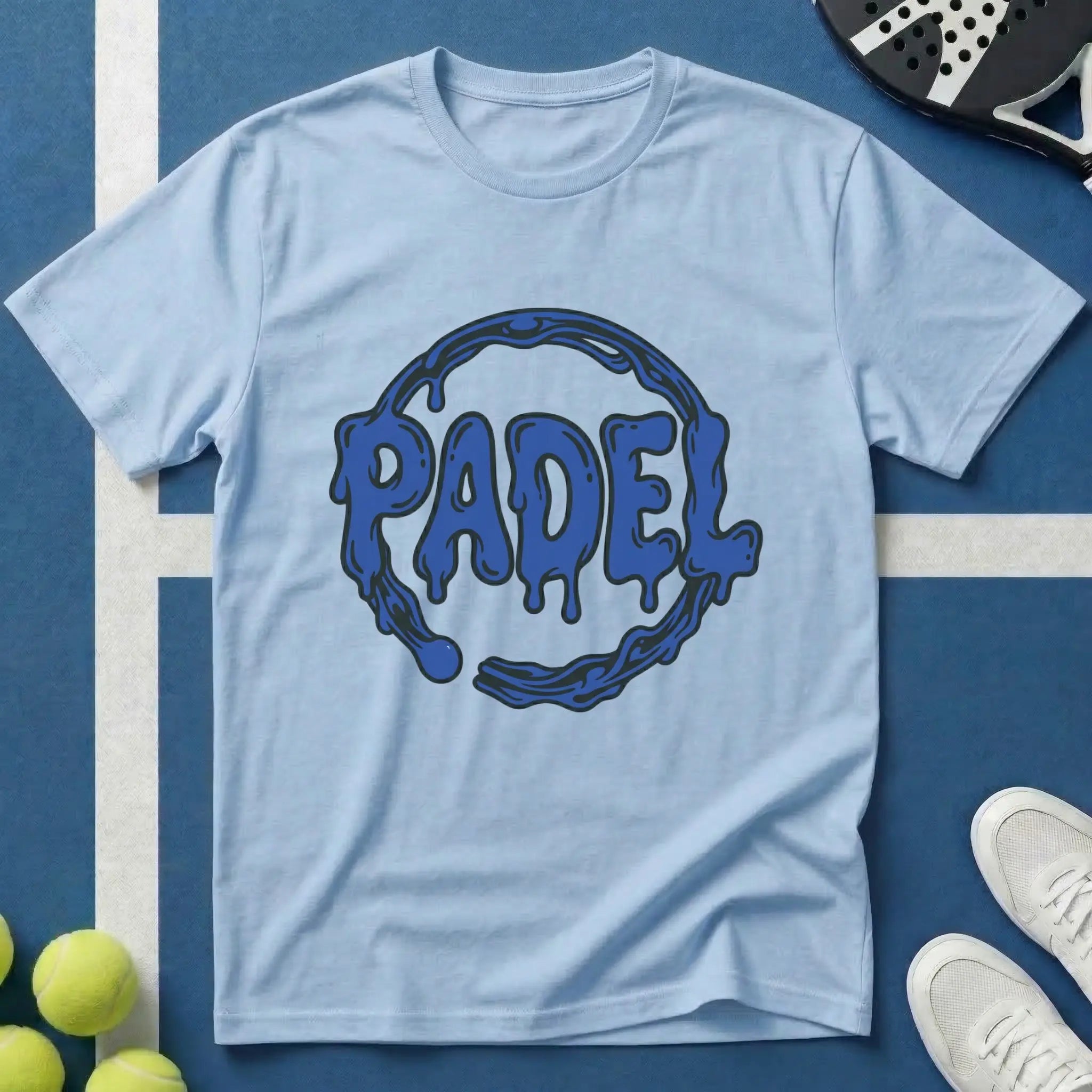 Padel Blaue Drip Schrift T-Shirt